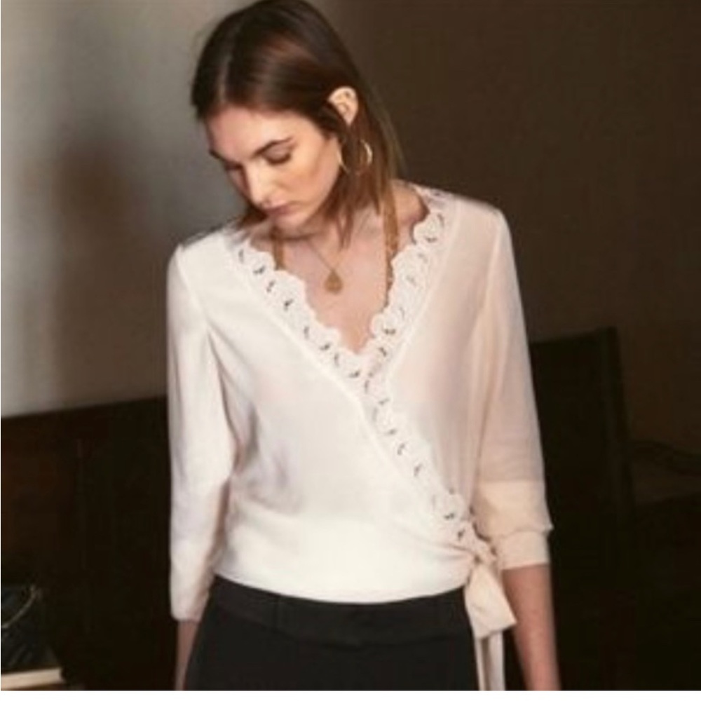 100% silk Sezane wrap-tie blouse. Size 38.